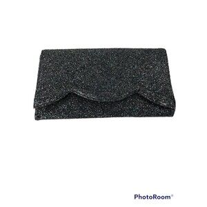 Lennox Black Glitter Evening Clutch Gold Snap Closure Original Mirror Vintage